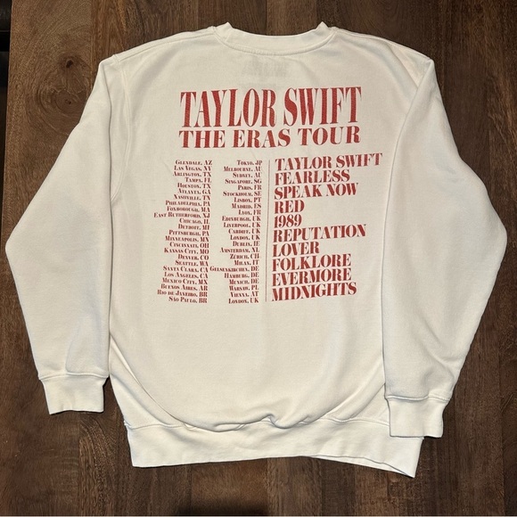 Taylor Swift Eras Tour Crewneck Sweatshirt with Tour Locations and Album Titles - Picture 6 of 7